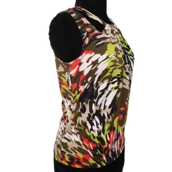 Kasper Sleeveless Lined Abstract Twist Cut Out Blouse Medium - Picture 3 of 10